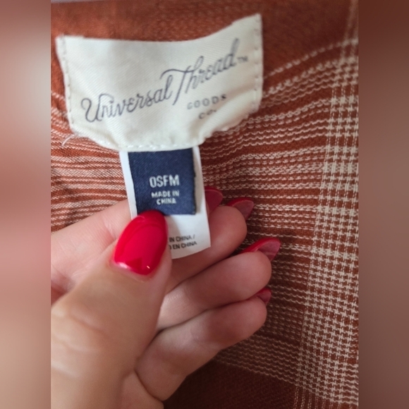 UNIVERSAL THREAD Wrap/Shawl/Poncho/ Kimono Burnt Orange/Beige Color Plaid OSFM - Picture 3 of 4